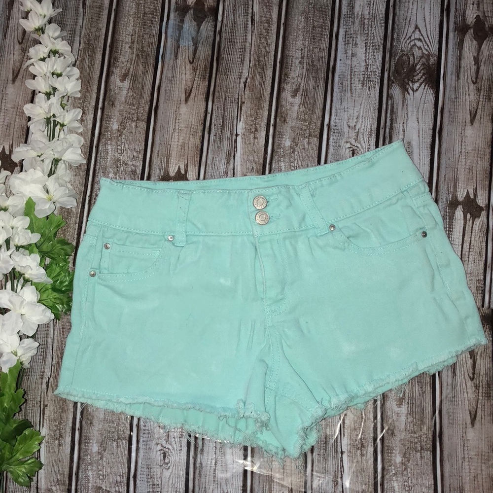 🌴CHARLOTTE RUSSE(REFUGE)•8•TEAL•HIGH WAIST•CUTOFF